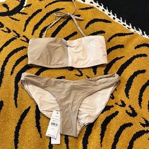 PILYQ Bandeau Bikini Set. Top: Size Medium. Bottoms: Size Large